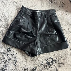 Wilfred Black Faux Leather High-Waist Pleated Cuffed Shorts